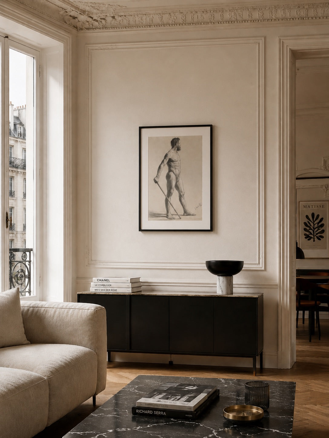 Antique 19th Century French Académie Male Nude Figure Study Charcoal Drawing
