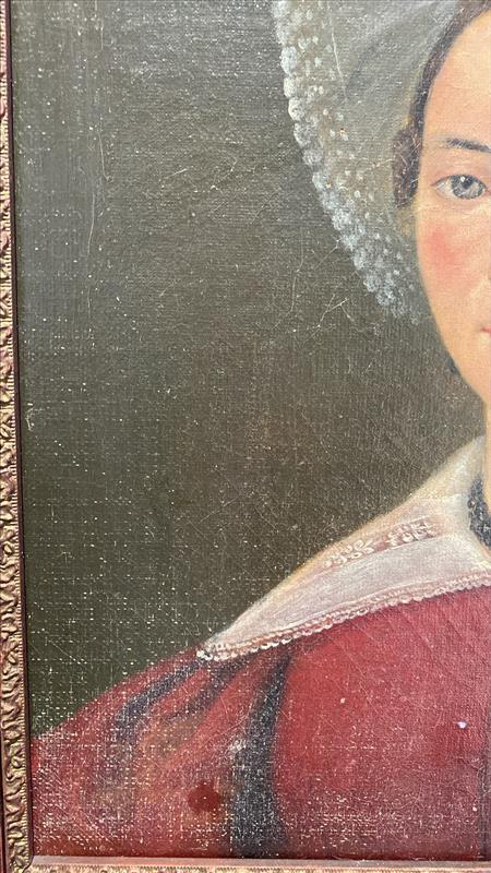 Antique 19th Century French Female Portrait with a Lace Cap