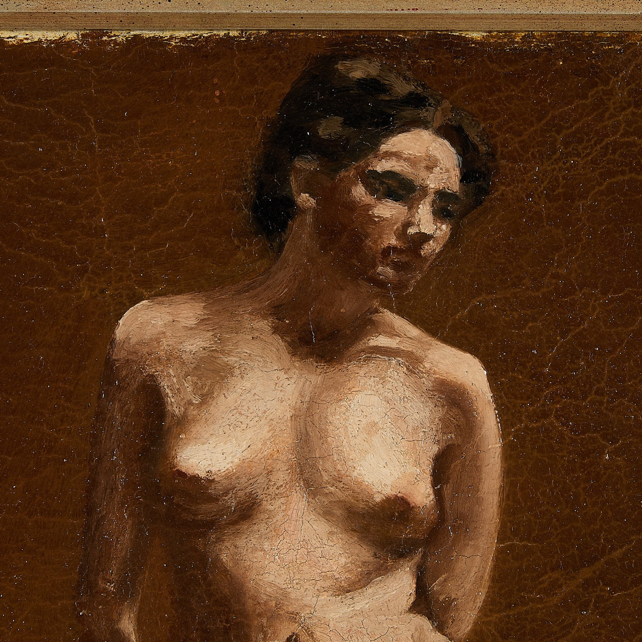 Antique Academic Female Nude Oil Painting Standing Figure Study