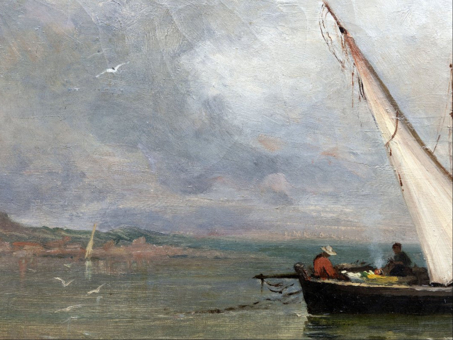 Antique 19th Century French Mediterranean Seascape with Fishing Boat