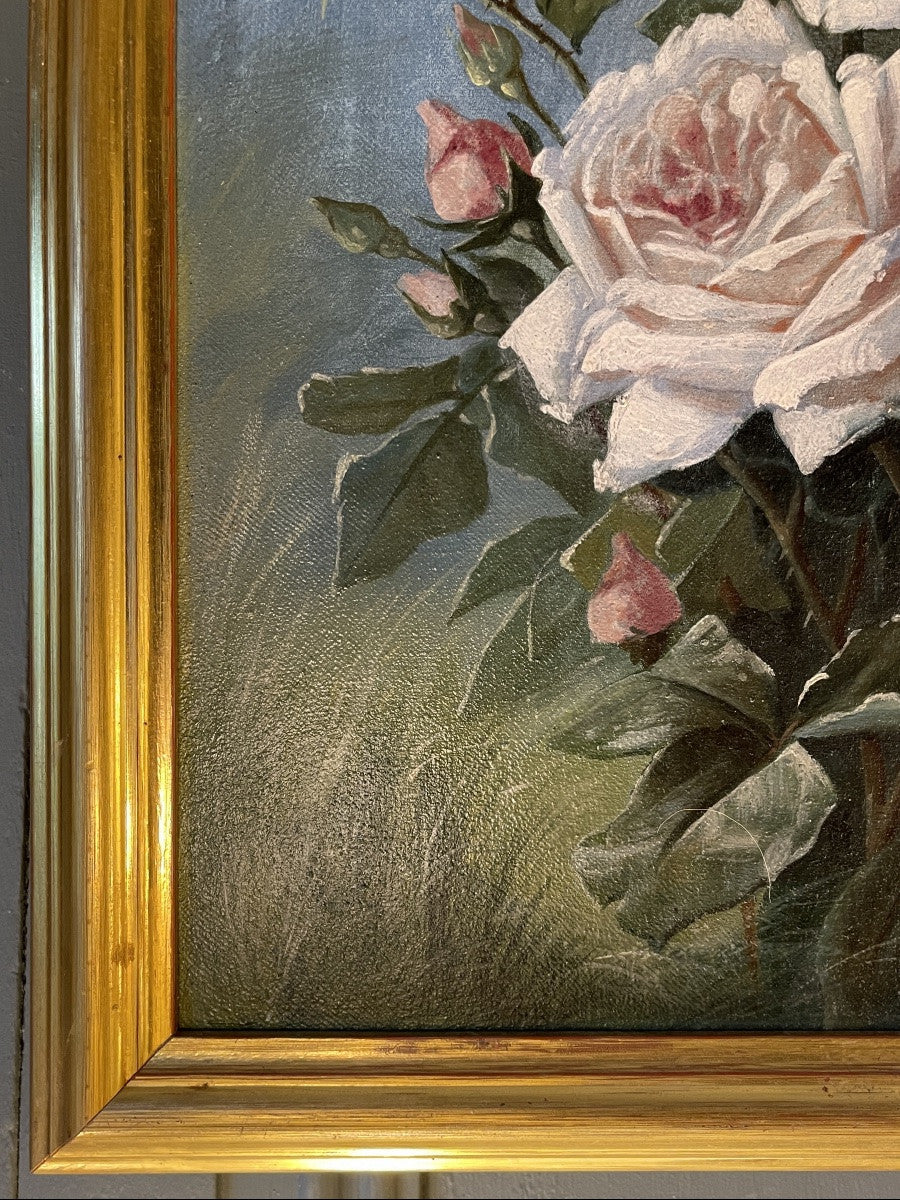 Large French Floral Still Life with Bird, Butterflies, and Bees