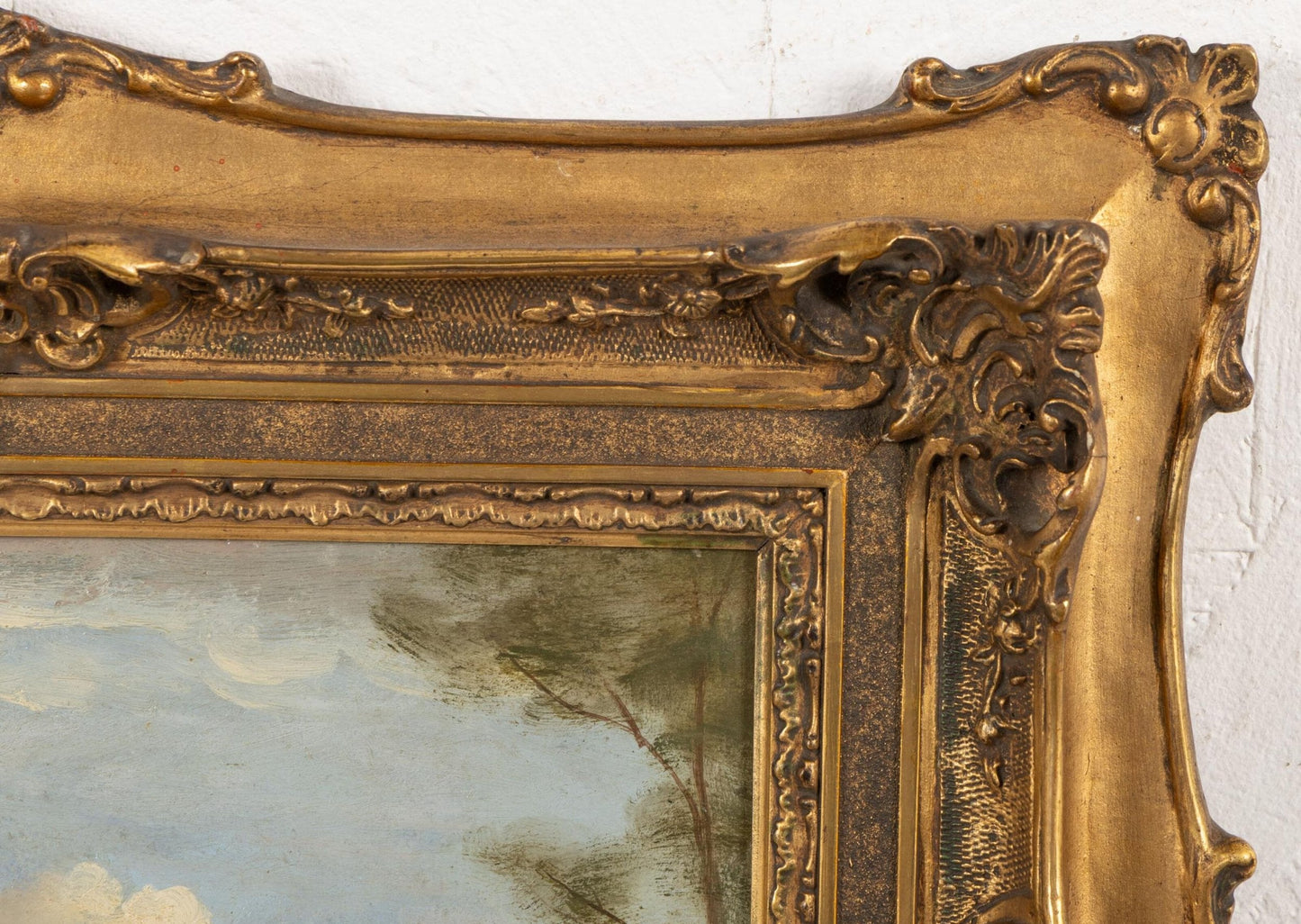 Antique 19th Century French River Landscape Oil Painting by a Follower of Corot in Ornate Gilt Frame