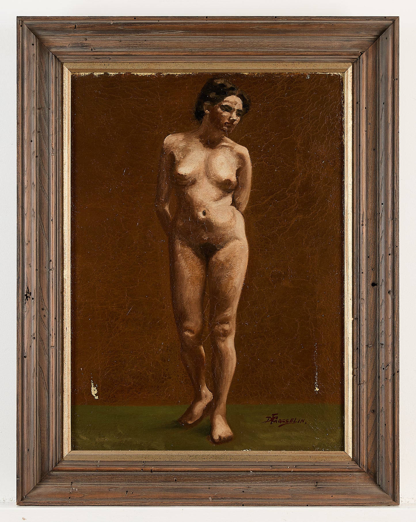 Antique Academic Female Nude Oil Painting Standing Figure Study