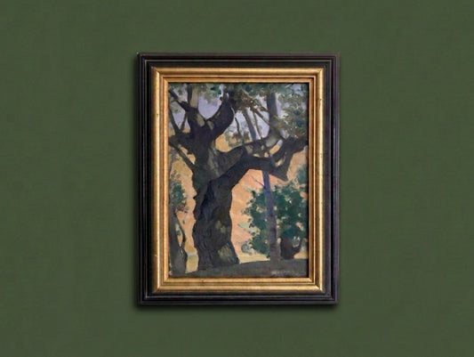 Vintage French Oil Painting of Gnarled Tree by Marc Delamorinière
