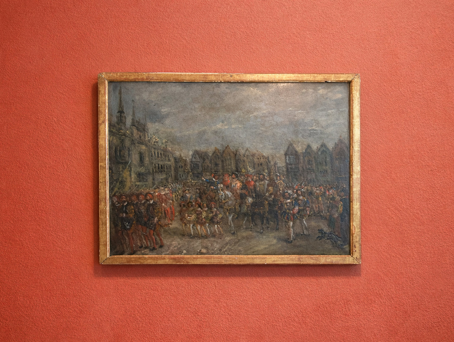 Antique French 19th-Century Oil on Panel King François I Entrée Triomphale (Triumphal Entry) Royal Procession Scene