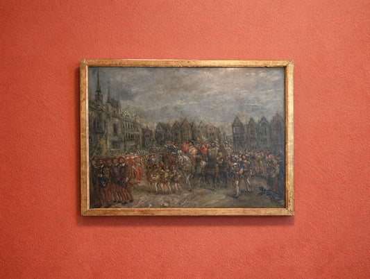 Antique French 19th-Century Oil on Panel King François I Entrée Triomphale (Triumphal Entry) Royal Procession Scene