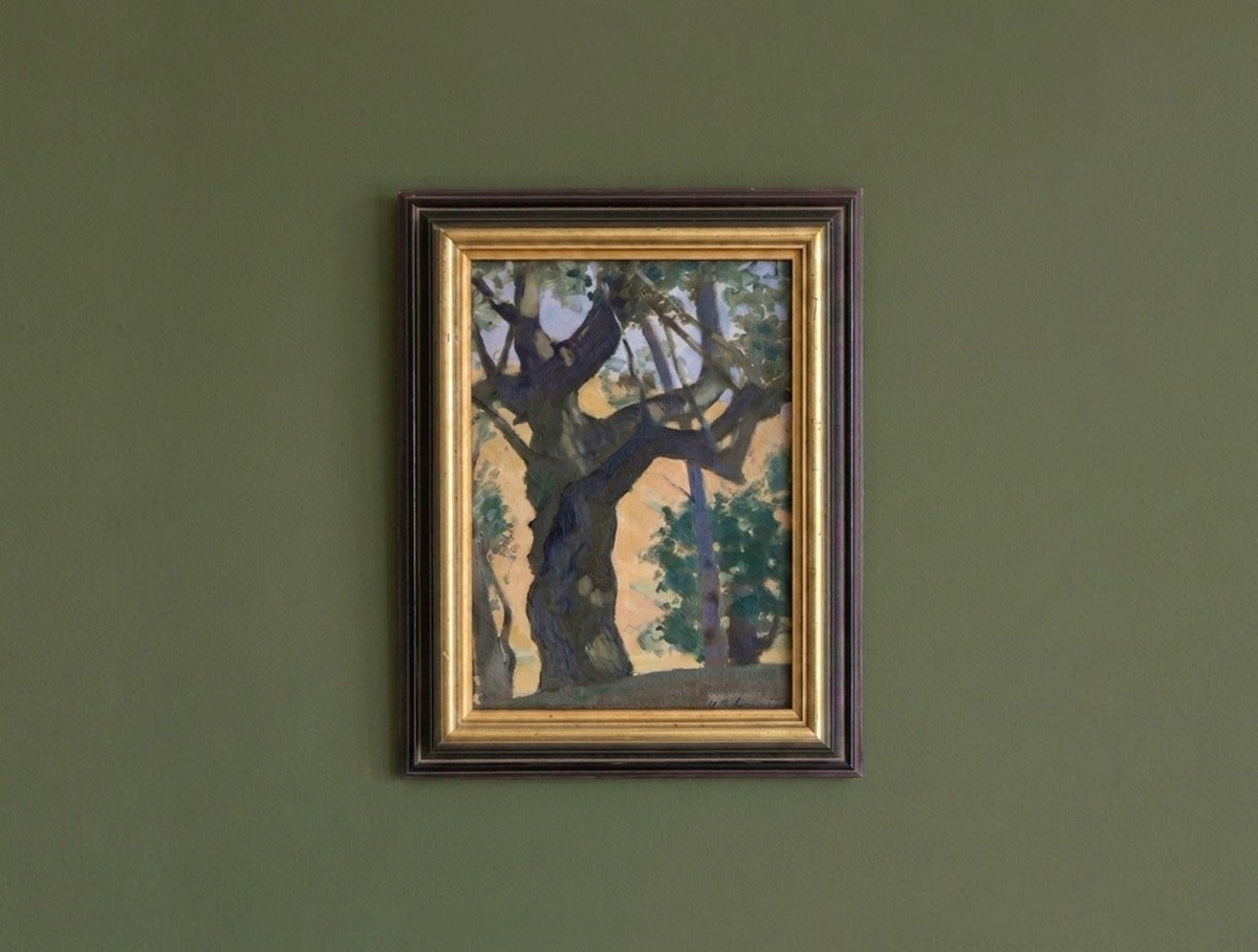 Vintage French Oil Painting of Gnarled Tree by Marc Delamorinière