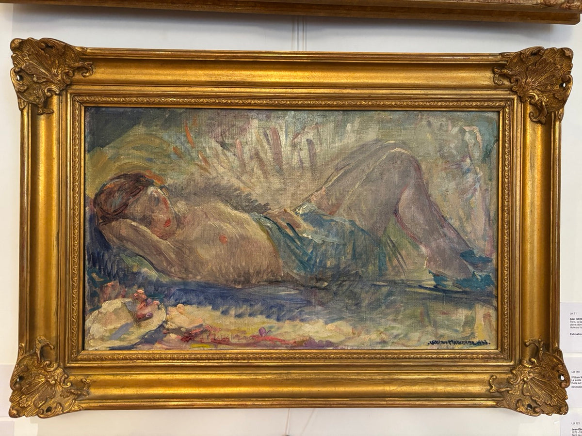 French Post-Impressionist Reclining Nude Oil Painting by William Malherbe (1933)