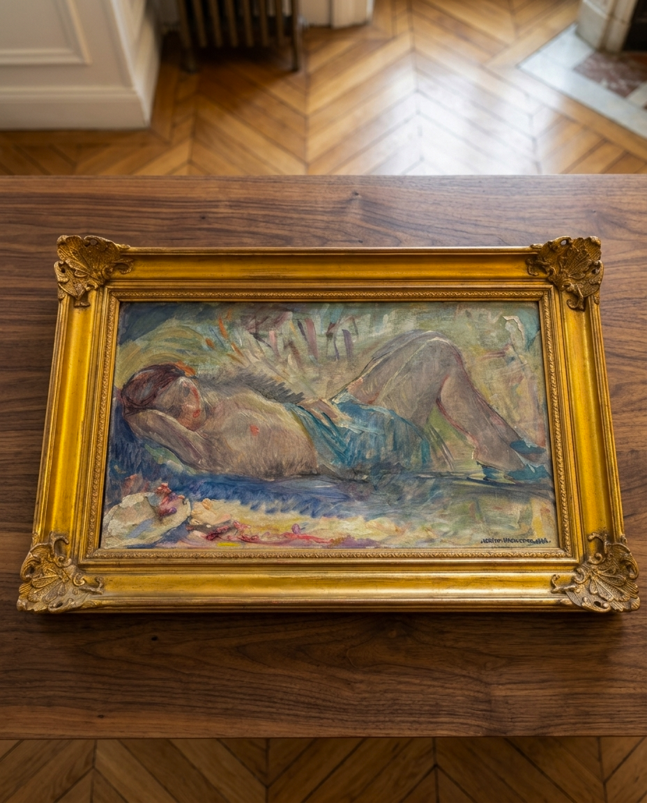 French Post-Impressionist Reclining Nude Oil Painting by William Malherbe (1933)