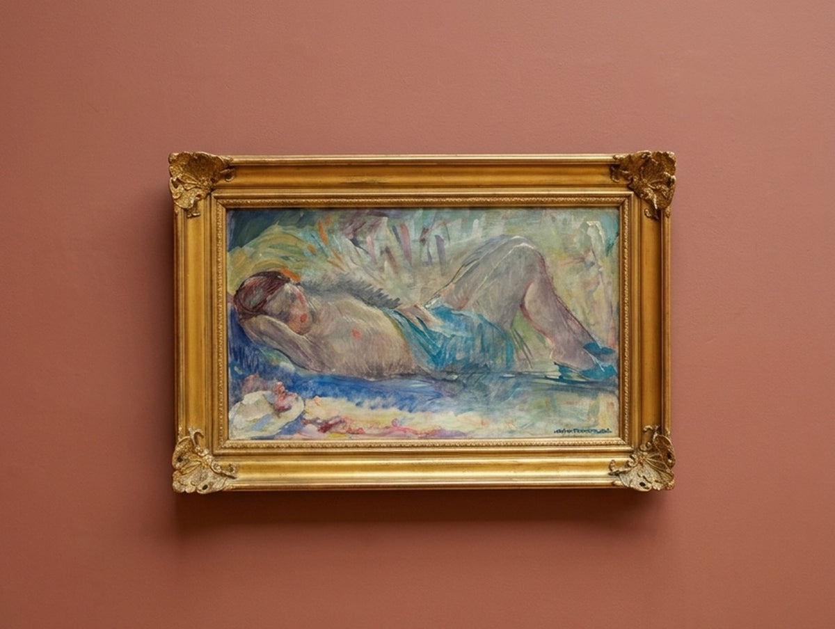 French Post-Impressionist Reclining Nude Oil Painting by William Malherbe (1933)
