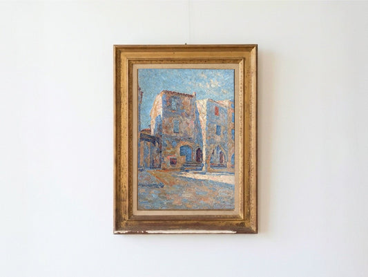 Provençal Street Scene Original French Oil Painting in Gilt Frame