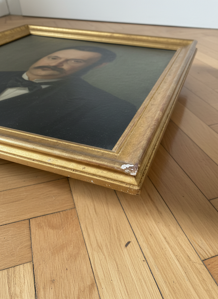 Antique 19th-Century French Gentleman Oil Portrait Victorian Era Original Painting