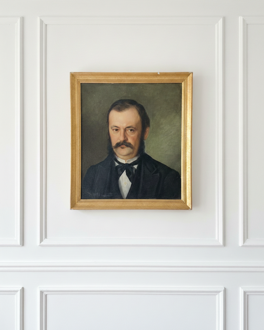 Antique 19th-Century French Gentleman Oil Portrait Victorian Era Original Painting