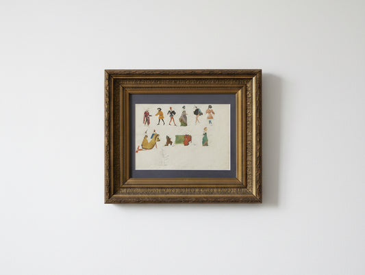 Antique 19th-Century French Costume Studies Theatrical Costume Design Sketch Medieval Dress