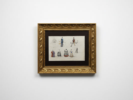 Antique 19th-Century French Costume Studies Theatrical Costume Design Sketch Renaissance Dress