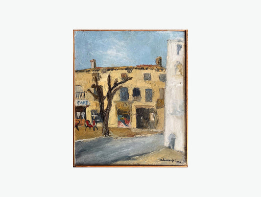 Mid-Century Village Scene of Grignan Oil on Canvas (1956)