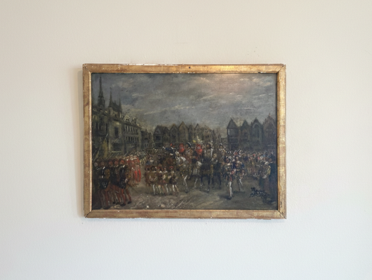 Antique French 19th-Century Oil on Panel King François I Entrée Triomphale (Triumphal Entry) Royal Procession Scene