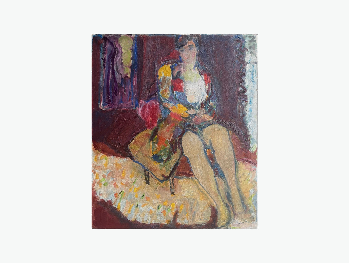 Seated Woman Oil on Canvas 20th Century